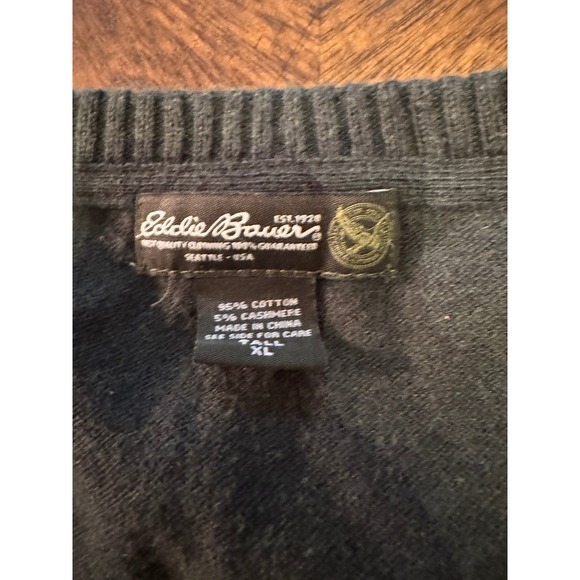 Eddie Bauer V Neck Sweater XL Cotton Cashmere Blend Dark Gray Pullover |F1 - Picture 3 of 5